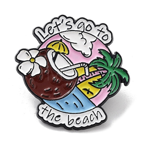 Summer Vacation Series Let's Go to the Beach Coconut Tree Alloy Enamel Pin Brooch JEWB-C029-09D-1