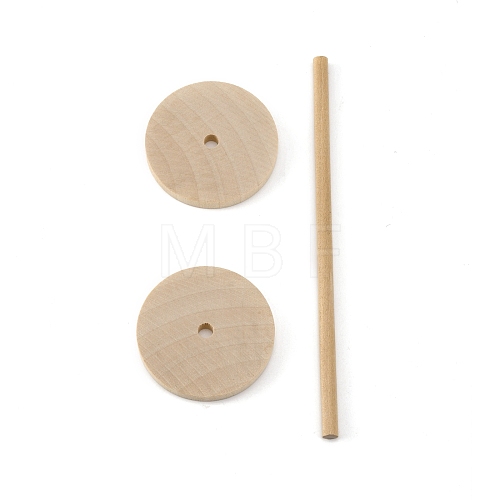 Schima Wood Unfinshed Wheel & Stick DIY-WH0282-35C-1