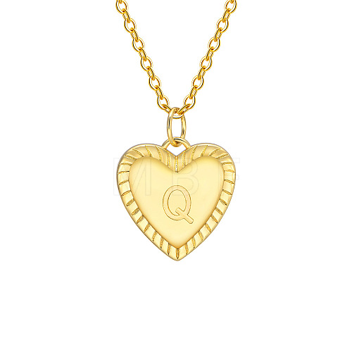 Golden Tone Brass Cable Chain Letter Heart Pendant Necklaces for Women PW-WG67FD6-17-1