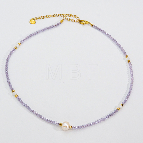 Summer Faceted Glass & Imitation Pearl Stainless Steel Beaded Necklaces for Women JT8933-2-1