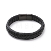 Black Leather Braided Cord Bracelet with 304 Stainless Steel Magnetic Clasps BJEW-P275-19-2