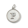 Brass Pave Natural Shell Flat Round with Letter Charms KK-Z115-13P-P-1
