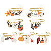 1Set Halloween Pumpkin & House & Skull & Bat Alloy Enamel Charms Safety Pin Brooch JEWB-BC0001-05-1