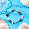 Adjustable Dyed Synthetic Turquoise & Coconut & Wood & Pearl Braided Bead Bracelets BJEW-JB10721-01-2