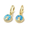 Flat Round with Owl Rack Plating Brass Synthetic Opal Hoop Earrings for Women EJEW-P277-01G-1