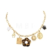 304 Stainless Steel & Resin & Imitation Pearl Multi-Pendant Bib Necklaces for Women SA-CBA717A-03G-01-3