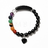 Natural Mixed Gemstone Beaded Stretch Bracelet with Heart Charm for Women BJEW-K164-B-A-3