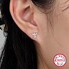 Anti-Tarnish Rhodium Plated 925 Sterling Silver Micro Pave Cubic Zirconia Flower Stud Earrings CX0038-1-3