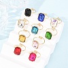 304 Stainless Steel with Glass Cuff Rings for Women RJEW-K309-41D-1