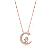 Chinese Zodiac Necklace Sheep Necklace 925 Sterling Silver Rose Gold Lamb on the Moon Pendant Charm Necklace Zircon Moon and Star Necklace Cute Animal Jewelry Gifts for Wome JN1090H-1