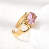 Brass Micro Pave Glass Cuff Rings for Women RJEW-K312-05G-3