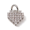 Brass Micro Pave Clear Cubic Zirconia Heart Charms ZIRC-F132-72P-1