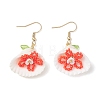 Glass Seed & Clam Shell & Resin Imitation Pearl Woven Dangle Earrings EJEW-MZ00659-4