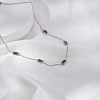 Elegant 304 Stainless Steel Pave Rectangle Green Cubic Zirconia Link Chain Necklaces for Women FB8248-1-3