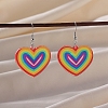 Pride Rainbow Flag Resin Heart Dangle Earrings PW-WG96446-01-1