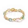 Colorful Cubic Zirconia Heart & Rectangle & Teardrop Link Chain Bracelet BJEW-B068-02-1