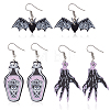 3 Pairs 3 Style Skeleton Hand & Bat & Bottle Acrylic Dangle Earrings for Halloween EJEW-AN0002-93-1