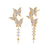 Brass Micro Pave Clear Cubic Zirconia Stud Earring Findings KK-S364-048-2