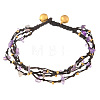 Natural Amethyst Chip & Alloy Beaded Multi-strand Bracelets WGA084D-02-2