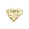 Rack Plated Brass Micro Pave Clear Cubic Zirconia Heart with Tree Open Cuff Ring for Women RJEW-Z039-01G-2