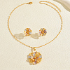 Vintage Brass Flower Stud Earrings & Pendant Necklaces Sets for Women VM6816-2