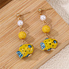 Alloy & Plastic Pearl & Porcelain Stud Dangle Earrings FS-WG8E500-01-1