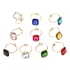 304 Stainless Steel with Glass Cuff Rings for Women RJEW-K309-41D-5