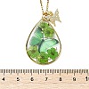 Transparent Epoxy Resin Teardrop & Brass Micro Pave Clear Cubic Zirconia Butterfly Pendant 304 Stainless Steel Cable Chain Necklaces for Women NJEW-JN06288-5