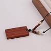 Wood Rectangle Pendant Black Waxed Cord Necklaces for Women WG2AEC3-01-3