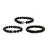 3Pcs Natural Black Agate(Dyed) and Coconut Beads Stretch Bracelets Set BJEW-JB08935-1