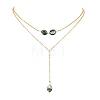 Natural Paua Shell Geometric Y Pendant Brass Double Layered Necklaces NJEW-JN06532-01-2