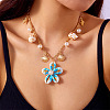Summer Beach Alloy & Faux Pearl & Natural Cowrie Cluster Flower Pendant Necklaces for Women WG22E51-02-1