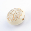 Flat Round with Flower Plating Acrylic Beads PACR-Q102-213A-1