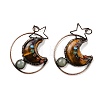 Natural Green Aventurine & Tiger Eye Brass Star Moon Big Pendants G-H316-01R-01-1