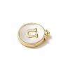 Brass Pave Natural Shell Flat Round with Letter Charms KK-Z115-13G-U-2