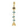 Brass Pave Cubic Zirconia Clear Cubic Zirconia & Synthetic Turquoise & Enamel European Dangle Charms GG-CBA3401-01G-A02-1
