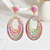 Oval Raffia Dangle Stud Earrings FS-WG8712C-01-1