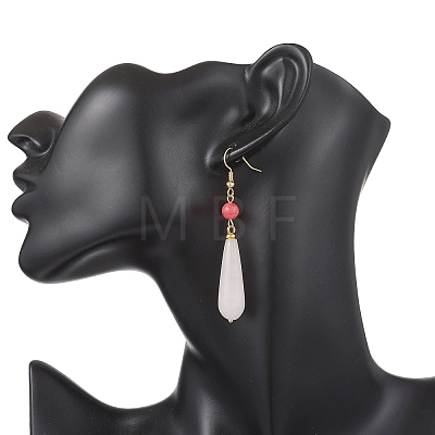 Natural Rose Quartz Teardrop Dangle Earrings EJEW-JE06848-02-1