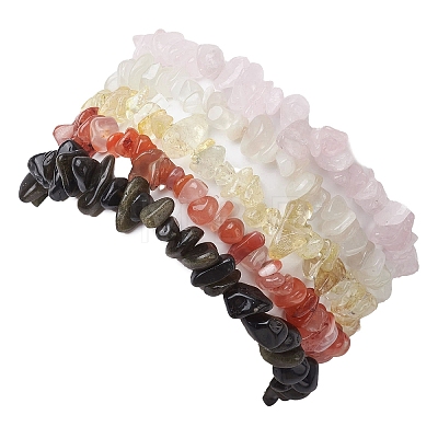 12 Constellation Natural Mixed Gemstone Chip Beaded Stretch Bracelets Sets for Women Men BJEW-JB10264-10-1