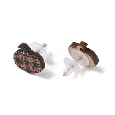 Wood Stud Steel Needle Earrings EJEW-U016-02P-01-1