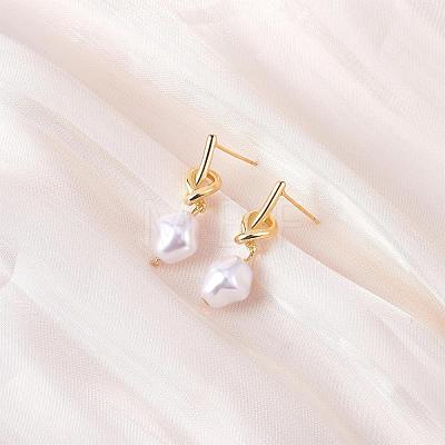 Knot with Imitation Pearl Dangle Stud Earrings JE1099A-1