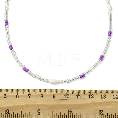 Rice Natural Shell and Round Glass Seed Beaded Necklaces for Women NJEW-MZ00153-1