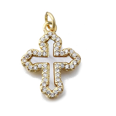 Brass Micro Pave Clear Cubic Zirconia Pendants KK-V010-10G-01-1