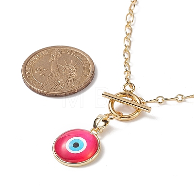 Flat Round Glass Evil Eye Pendant Necklaces NJEW-JN04193-1