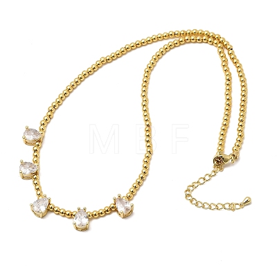 Brass Pave Cubic Zirconia Teardrop Pendant Round Beaded Necklaces NJEW-C121-01G-06-1