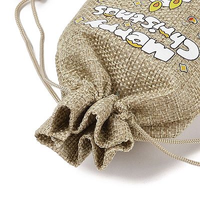 Christmas Printed Burlap Packing Pouches Drawstring Bags ABAG-Q053-02A-02-1