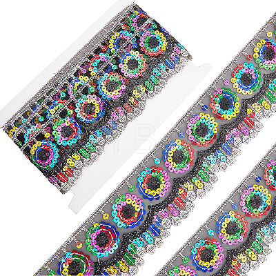 Gorgecraft 4~4.5M Ethnic Style Polyester Lace Trim with Colorful Paillette OCOR-GF0002-39A-1
