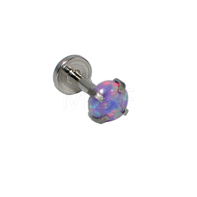 304 Stainless Steel Violet Synthetic Opal Threadless Labrets For Women Men WGF4990-88-1