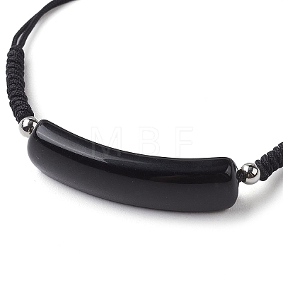 Curved Rectangle Natural Obsidian Adjustable Nylon Cord Braided Bead Bracelets for Women Men BJEW-JB10280-03-1