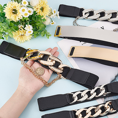 6Pcs 6 Style Polyester Elastic Belt with Iron Quick Link Chains AJEW-CP0005-13-1